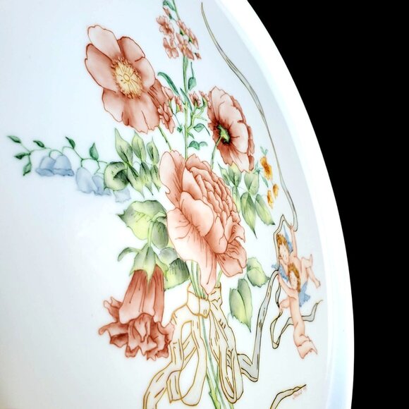 Vintage Hand Painted Porcelain Platter with Flowers and Angels 11.5 Inch Round - Picture 11 of 12
